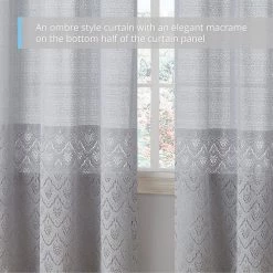 HLC.ME Monaco Macrame Lace Sheer Rod Pocket Curtain Panels - Grey - Set Of 2 Sheer Curtains