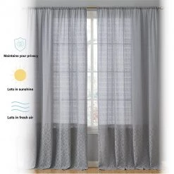 HLC.ME Monaco Macrame Lace Sheer Rod Pocket Curtain Panels - Grey - Set Of 2 Sheer Curtains