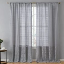 HLC.ME Monaco Macrame Lace Sheer Rod Pocket Curtain Panels - Grey - Set Of 2 Sheer Curtains