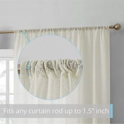 HLC.ME Monaco Macrame Lace Sheer Rod Pocket Curtain Panels - Ivory - Set Of 2 Sheer Curtains