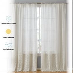 HLC.ME Monaco Macrame Lace Sheer Rod Pocket Curtain Panels - Ivory - Set Of 2 Sheer Curtains