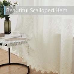 HLC.ME Monaco Macrame Lace Sheer Rod Pocket Curtain Panels - Ivory - Set Of 2 Sheer Curtains