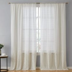 HLC.ME Monaco Macrame Lace Sheer Rod Pocket Curtain Panels - Ivory - Set Of 2 Sheer Curtains