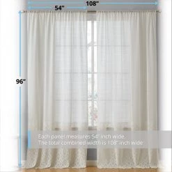 HLC.ME Monaco Macrame Lace Sheer Rod Pocket Curtain Panels - Ivory - Set Of 2 Sheer Curtains