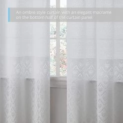 HLC.ME Sheer Curtains Monaco Macrame Lace Sheer Rod Pocket Curtain Panels - White - Set Of 2