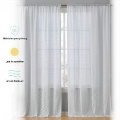 HLC.ME Sheer Curtains Monaco Macrame Lace Sheer Rod Pocket Curtain Panels - White - Set Of 2