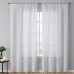 HLC.ME Sheer Curtains Monaco Macrame Lace Sheer Rod Pocket Curtain Panels - White - Set Of 2