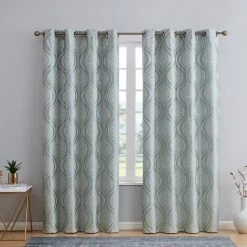 HLC.ME Blackout Curtains Montero Damask 100% Blackout Grommet Curtain Panels - Seafoam Green - Set Of 2