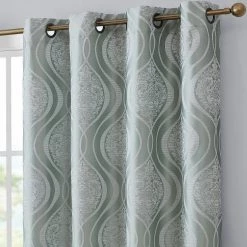 HLC.ME Blackout Curtains Montero Damask 100% Blackout Grommet Curtain Panels - Seafoam Green - Set Of 2