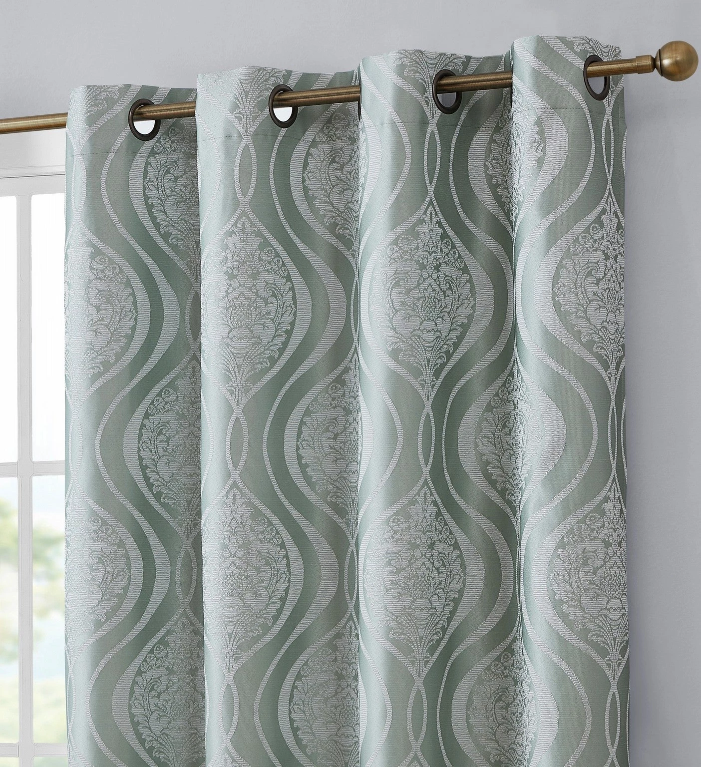 HLC.ME Blackout Curtains Montero Damask 100% Blackout Grommet Curtain Panels - Seafoam Green - Set Of 2 3 HLC.ME Blackout Curtains Montero Damask 100% Blackout Grommet Curtain Panels - Seafoam Green - Set Of 2