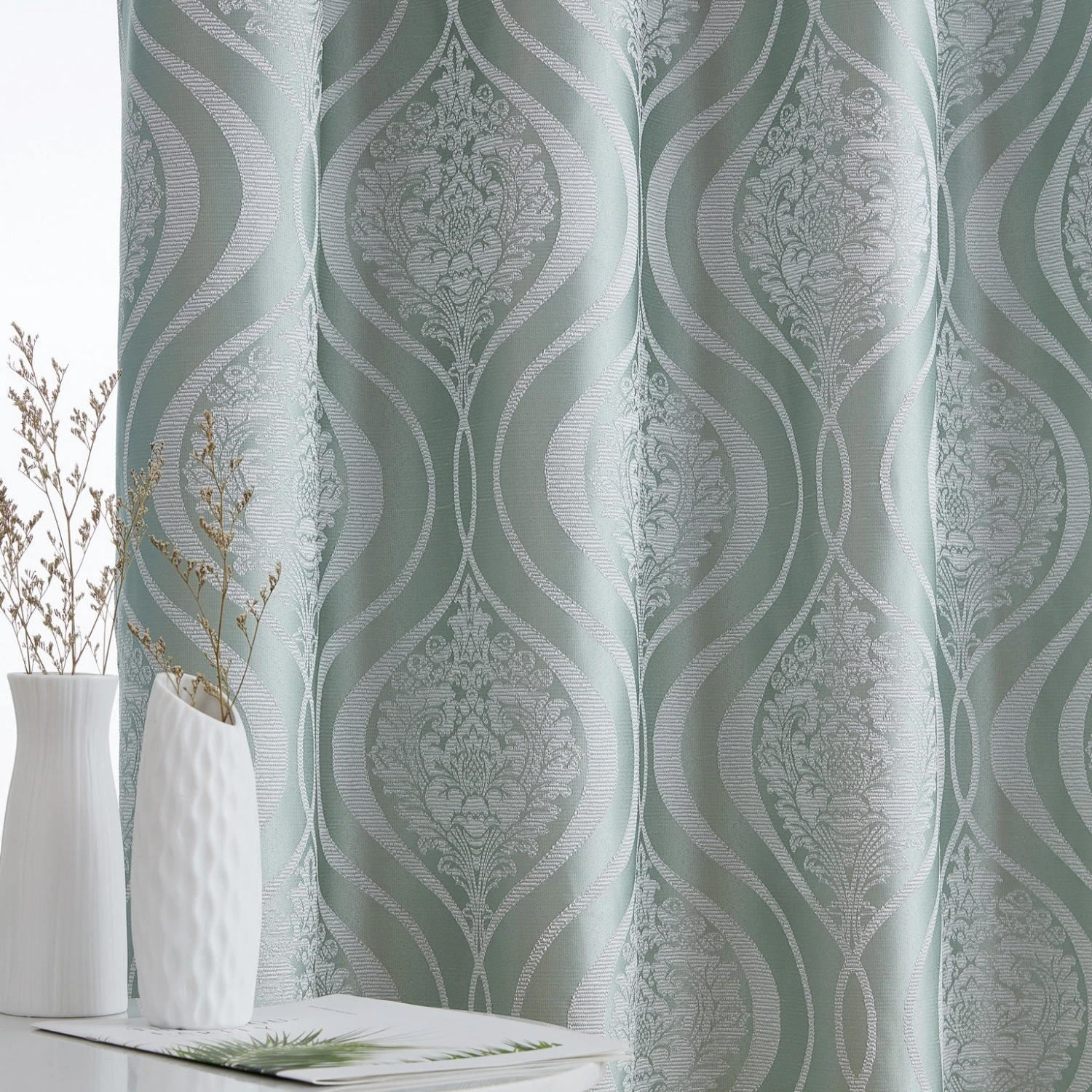 HLC.ME Blackout Curtains Montero Damask 100% Blackout Grommet Curtain Panels - Seafoam Green - Set Of 2 8 HLC.ME Blackout Curtains Montero Damask 100% Blackout Grommet Curtain Panels - Seafoam Green - Set Of 2