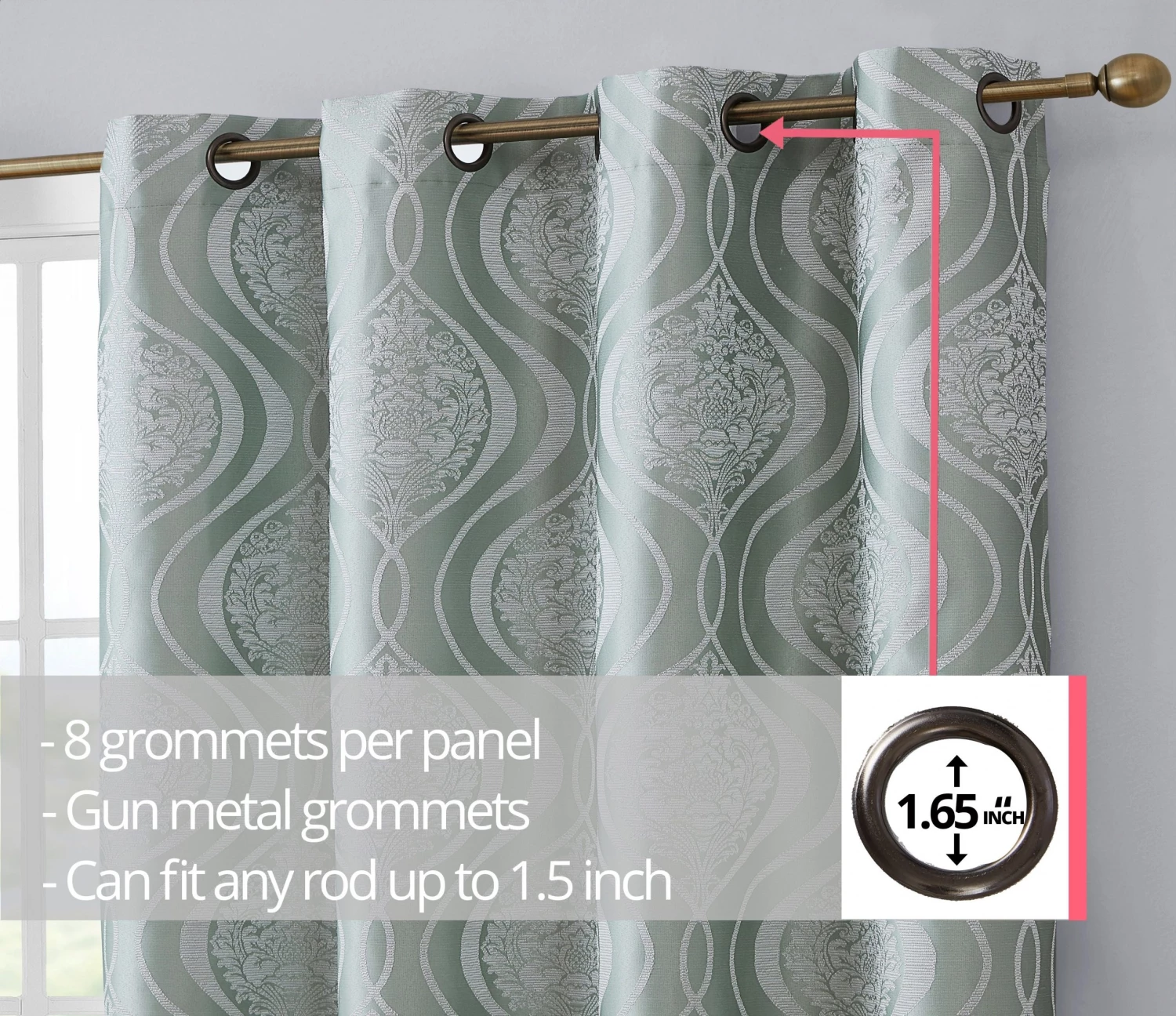 HLC.ME Blackout Curtains Montero Damask 100% Blackout Grommet Curtain Panels - Seafoam Green - Set Of 2 7 HLC.ME Blackout Curtains Montero Damask 100% Blackout Grommet Curtain Panels - Seafoam Green - Set Of 2