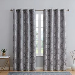 HLC.ME Blackout Curtains Montero Damask 100% Blackout Grommet Curtain Panels - Grey - Set Of 2