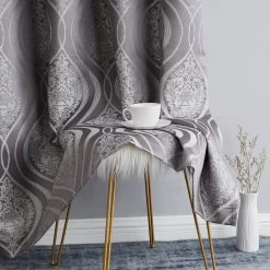 HLC.ME Blackout Curtains Montero Damask 100% Blackout Grommet Curtain Panels - Grey - Set Of 2