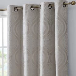 HLC.ME Montero Damask 100% Blackout Grommet Curtain Panels - Ivory - Set Of 2