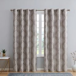 HLC.ME Montero Damask 100% Blackout Grommet Curtain Panels - Taupe - Set Of 2