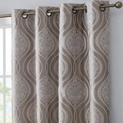 HLC.ME Montero Damask 100% Blackout Grommet Curtain Panels - Taupe - Set Of 2