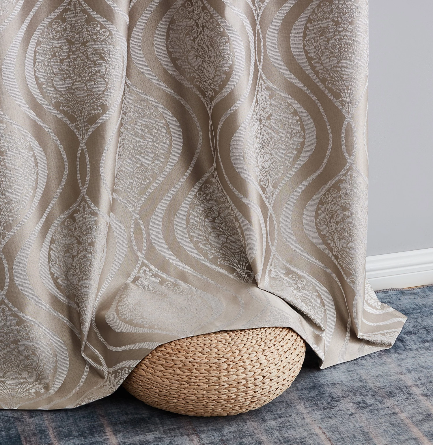 HLC.ME Montero Damask 100% Blackout Grommet Curtain Panels - Taupe - Set Of 2 5 HLC.ME Montero Damask 100% Blackout Grommet Curtain Panels - Taupe - Set Of 2