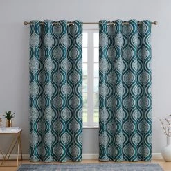 HLC.ME Blackout Curtains Montero Damask 100% Blackout Grommet Curtain Panels - Teal Blue - Set Of 2