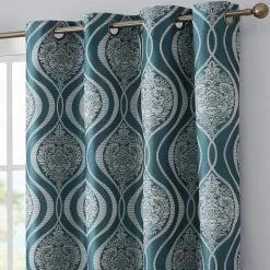HLC.ME Blackout Curtains Montero Damask 100% Blackout Grommet Curtain Panels - Teal Blue - Set Of 2