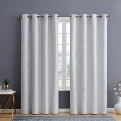 HLC.ME Montero Damask 100% Blackout Grommet Curtain Panels - White - Set Of 2