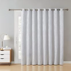 HLC.ME Montero 100% Blackout Grommet Patio Door Panel - White Faux Linen Curtains