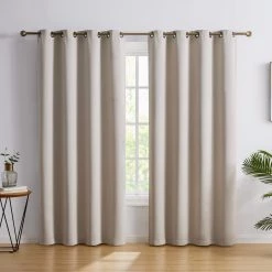 HLC.ME Oxford Blackout Grommet Curtain Panels (Beige) - Set Of 2