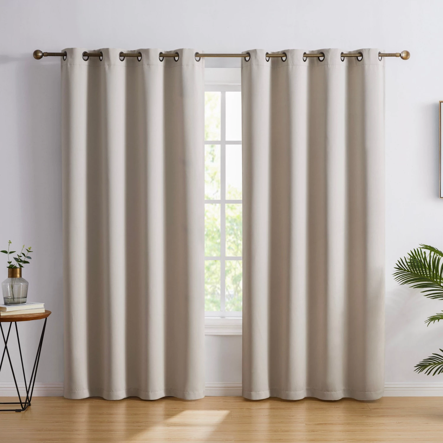 HLC.ME Oxford Blackout Grommet Curtain Panels (Beige) - Set Of 2 3 HLC.ME Oxford Blackout Grommet Curtain Panels (Beige) - Set Of 2