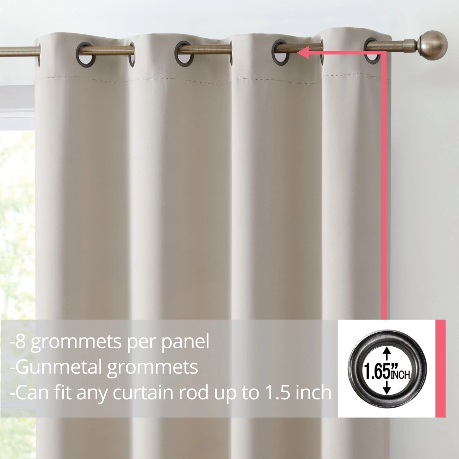 HLC.ME Oxford Blackout Grommet Curtain Panels (Beige) - Set Of 2 4 HLC.ME Oxford Blackout Grommet Curtain Panels (Beige) - Set Of 2