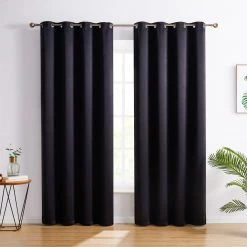 HLC.ME Oxford Blackout Grommet Curtain Panels (Black) - Set Of 2