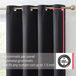 HLC.ME Oxford Blackout Grommet Curtain Panels (Black) - Set Of 2