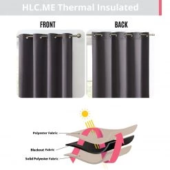 HLC.ME Blackout Curtains Oxford Blackout Grommet Curtain Panels (Charcoal Grey) - Set Of 2
