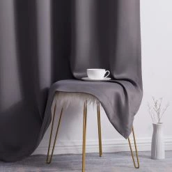 HLC.ME Blackout Curtains Oxford Blackout Grommet Curtain Panels (Charcoal Grey) - Set Of 2