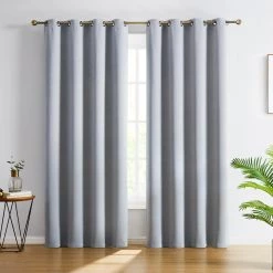 HLC.ME Oxford Blackout Grommet Curtain Panels (Light Grey) - Set Of 2