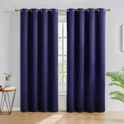 HLC.ME Oxford Blackout Grommet Curtain Panels (Navy Blue) - Set Of 2