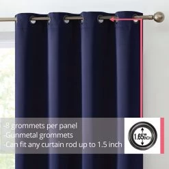HLC.ME Oxford Blackout Grommet Curtain Panels (Navy Blue) - Set Of 2