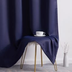 HLC.ME Oxford Blackout Grommet Curtain Panels (Navy Blue) - Set Of 2