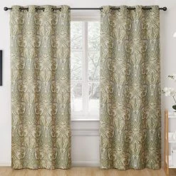 HLC.ME Paris Paisley Blackout Grommet Curtain Panels - Sage Green - Set Of 2 Blackout Curtains