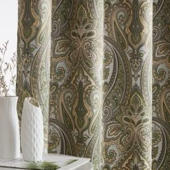 HLC.ME Paris Paisley Blackout Grommet Curtain Panels - Sage Green - Set Of 2 Blackout Curtains