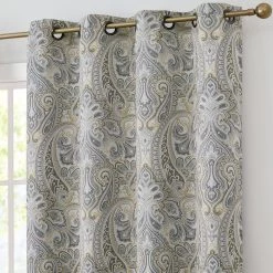 HLC.ME Blackout Curtains Paris Paisley Blackout Grommet Curtain Panels - Grey/Yellow - Set Of 2