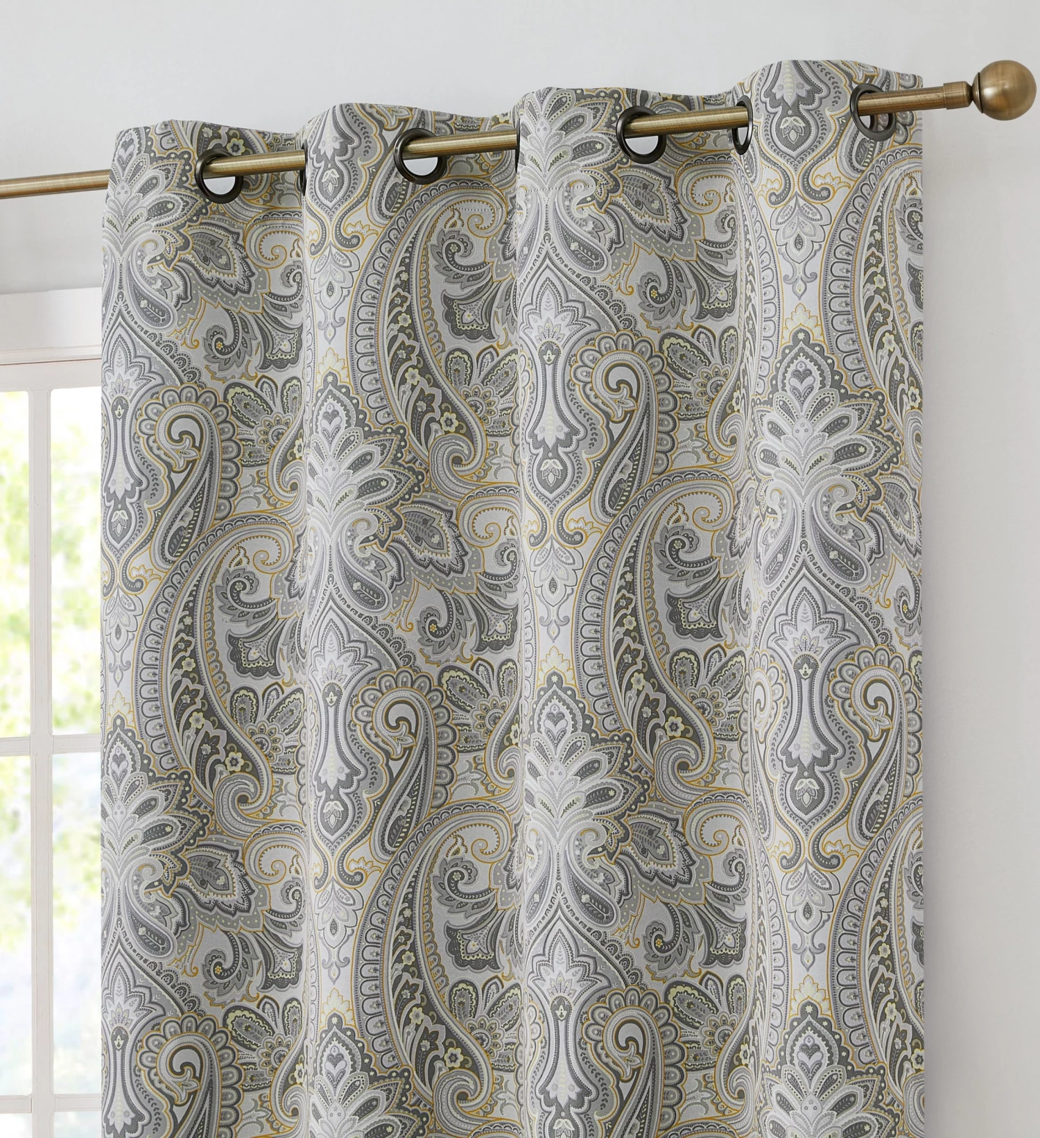 HLC.ME Blackout Curtains Paris Paisley Blackout Grommet Curtain Panels - Grey/Yellow - Set Of 2 3 HLC.ME Blackout Curtains Paris Paisley Blackout Grommet Curtain Panels - Grey/Yellow - Set Of 2
