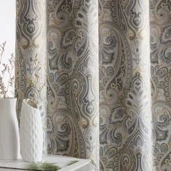 HLC.ME Blackout Curtains Paris Paisley Blackout Grommet Curtain Panels - Grey/Yellow - Set Of 2 12 HLC.ME Blackout Curtains Paris Paisley Blackout Grommet Curtain Panels - Grey/Yellow - Set Of 2
