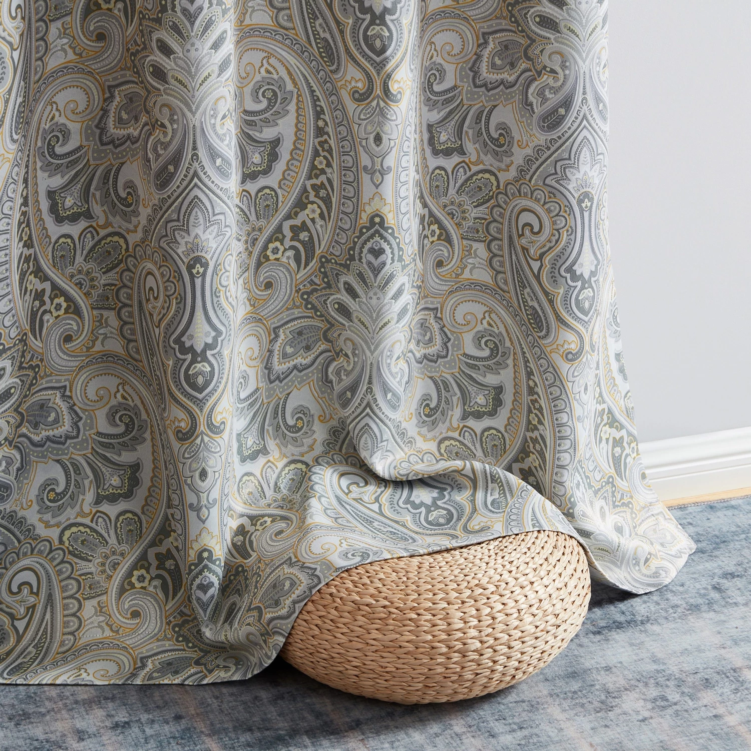 HLC.ME Blackout Curtains Paris Paisley Blackout Grommet Curtain Panels - Grey/Yellow - Set Of 2 6 HLC.ME Blackout Curtains Paris Paisley Blackout Grommet Curtain Panels - Grey/Yellow - Set Of 2