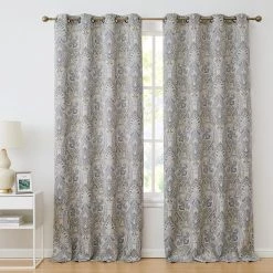 HLC.ME Blackout Curtains Paris Paisley Blackout Grommet Curtain Panels - Grey/Yellow - Set Of 2