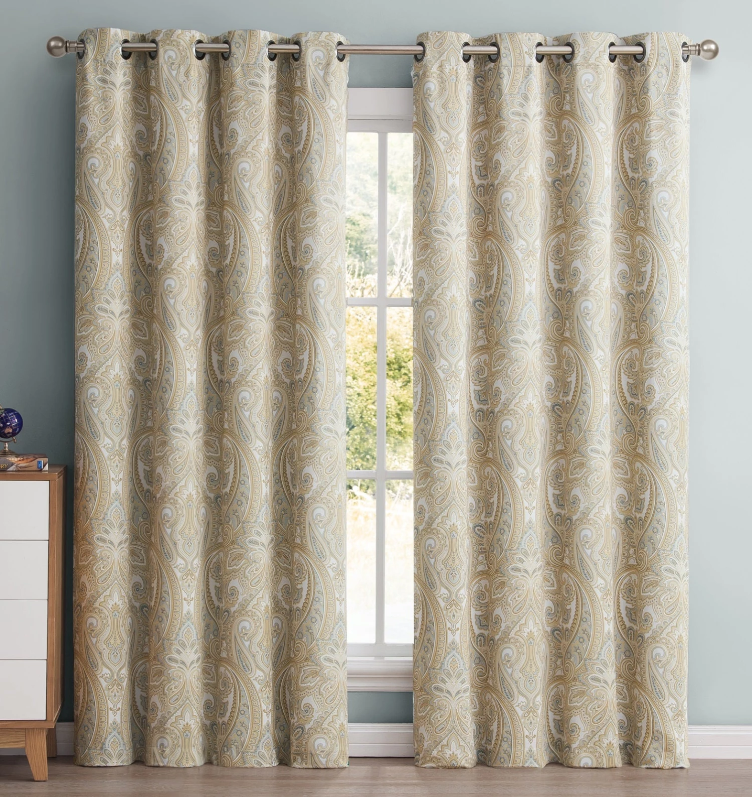 HLC.ME Blackout Curtains Paris Paisley Blackout Grommet Curtain Panels - Neutral - Set Of 2 4 HLC.ME Blackout Curtains Paris Paisley Blackout Grommet Curtain Panels - Neutral - Set Of 2