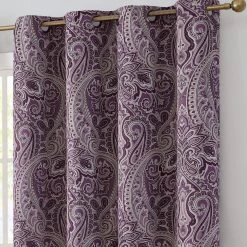 HLC.ME Blackout Curtains Paris Paisley Blackout Grommet Curtain Panels - Merlot Purple - Set Of 2