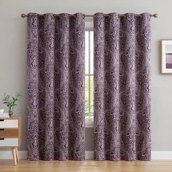 HLC.ME Blackout Curtains Paris Paisley Blackout Grommet Curtain Panels - Merlot Purple - Set Of 2