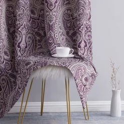 HLC.ME Blackout Curtains Paris Paisley Blackout Grommet Curtain Panels - Merlot Purple - Set Of 2