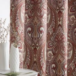HLC.ME Paris Paisley Damask Blackout Grommet Valance - Spice Red Faux Linen Curtains