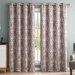 HLC.ME Blackout Curtains Paris Paisley Blackout Grommet Curtain Panels - Spice Red - Set Of 2